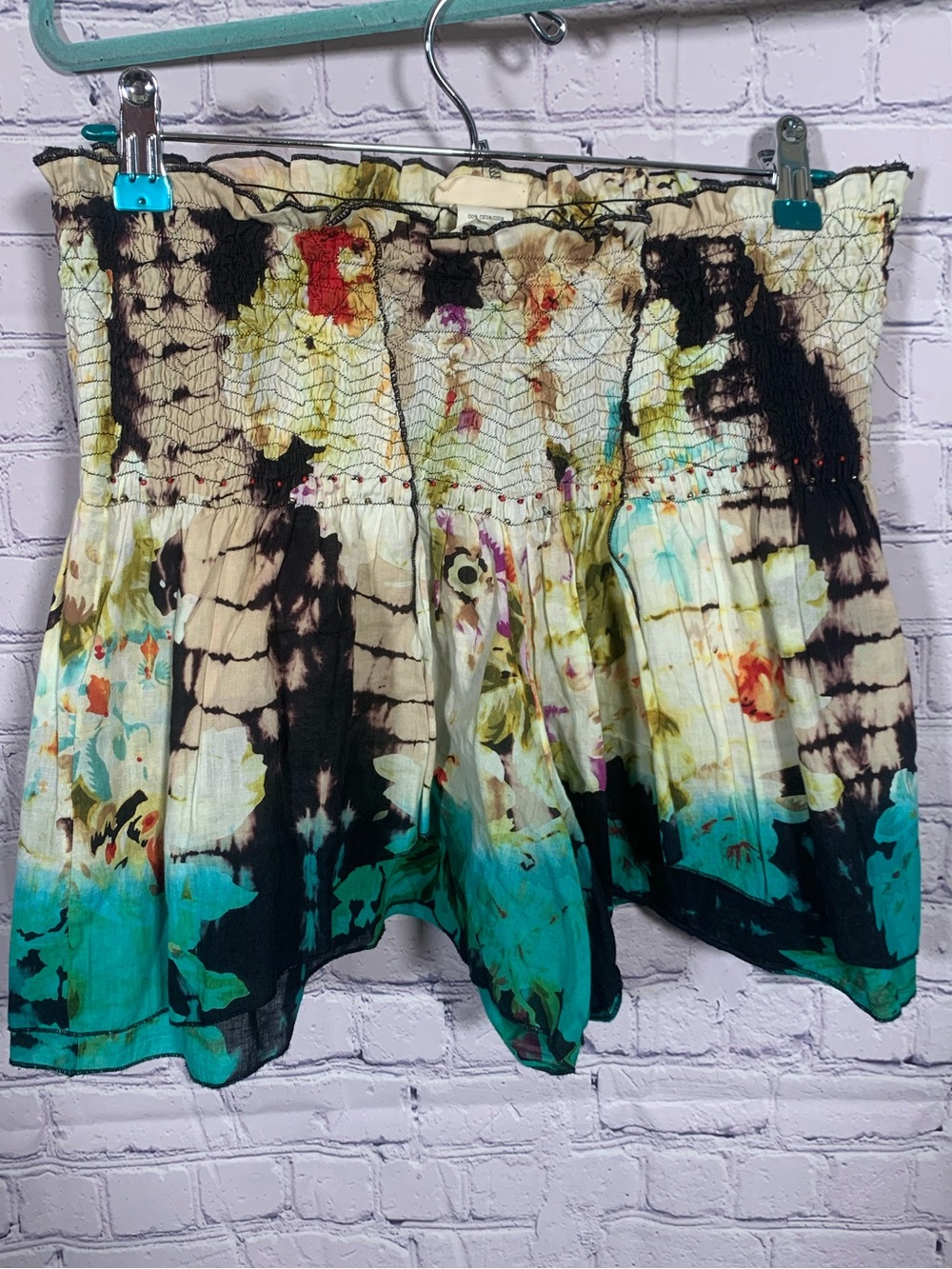 Natural Life Womens Smock Waist Mini Skirt Multi Tie Dye OS Boho Fairy Festival